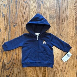 Ralph Lauren Bear Navy Blue Zip Up Sweatshirt Hoodie 6M NWT